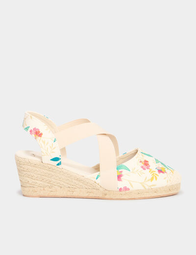 Sandales espadrilles compens&eacute;es en toile multicolore femme