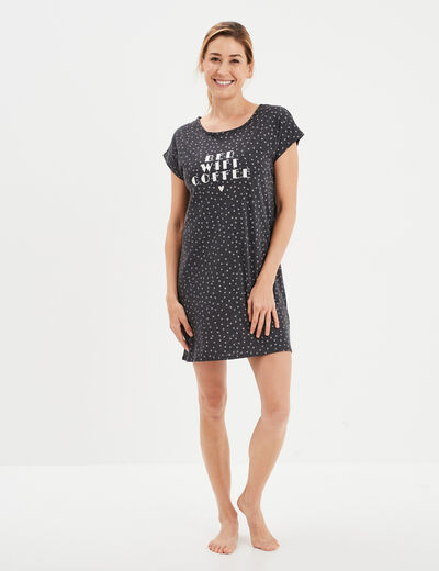 Chemise de nuit manches courtes gris fonc&eacute; femme