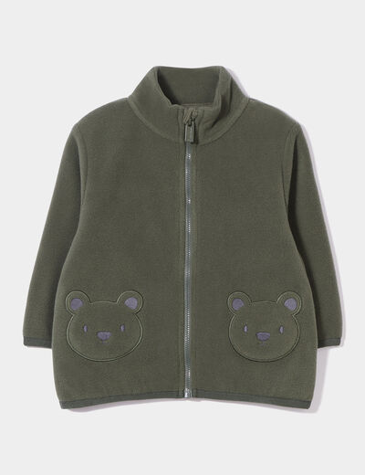 GIlet polaire zippé broderie fantaisie vert kaki bébé garçon