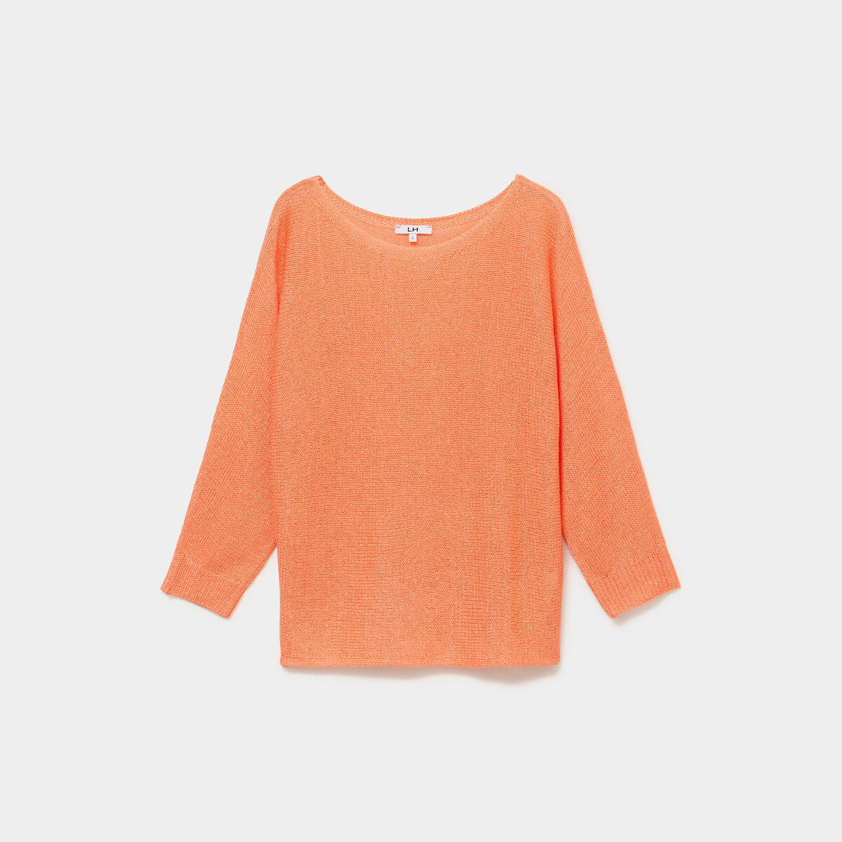 Pull droit col rond manches longues orange corail femme