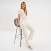 Ensemble pyjama t-shirt pantalon coton ecru femme