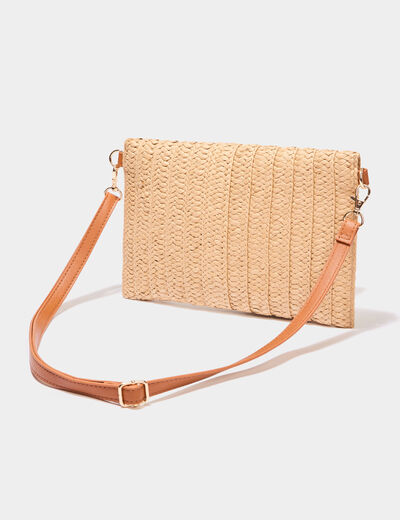 Sac pochette tressé sable femme