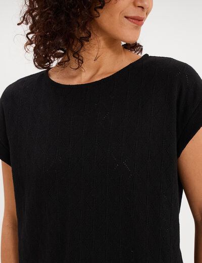 T-shirt ajour&eacute; manches courtes noir femme