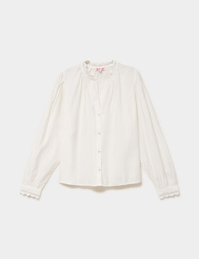 Blouse col montant dentelle blanc femme