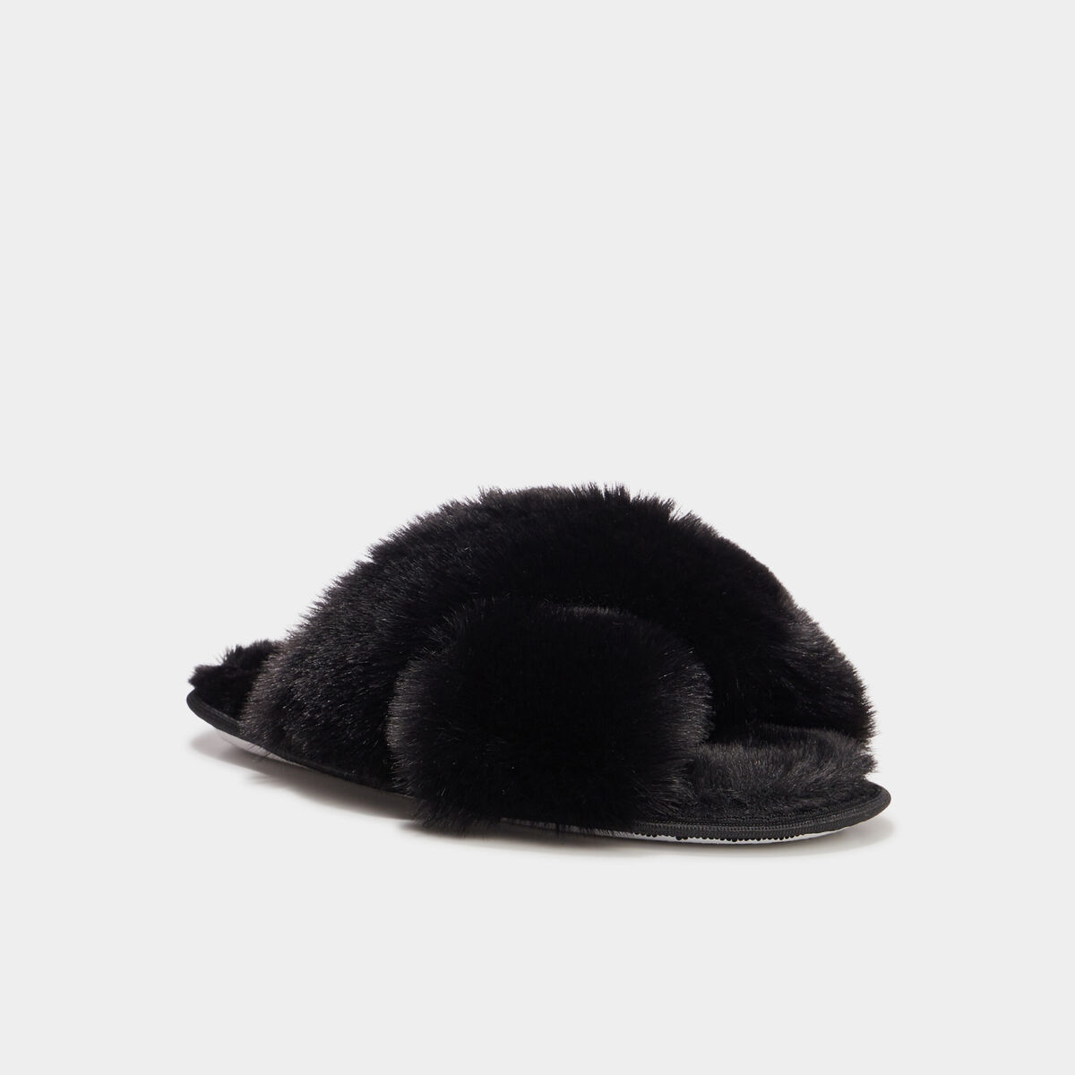 Mules fausse fourrure noir femme
