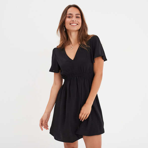 robe evasee taille elastiquee col en v noir femme Robe évasée taille élastiquée col en V noir femme