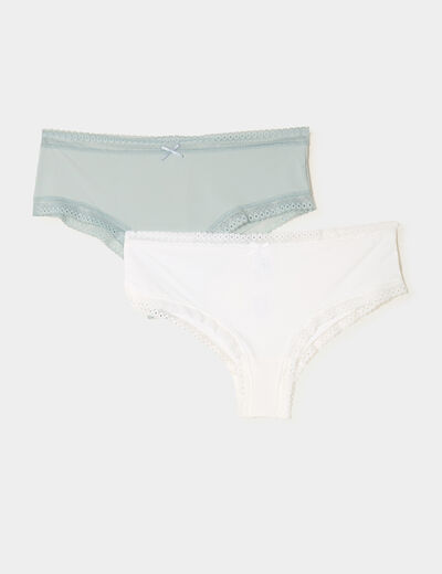 Lot 2 shortys bandes dentelle vert clair femme
