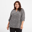 Blouse coupe droite manches 3/4 col en V noir femme grande taille