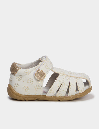 Sandales en cuir fermeture &agrave; scratchs blanc b&eacute;b&eacute; fille