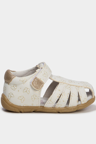 Sandales en cuir fermeture &agrave; scratchs blanc b&eacute;b&eacute; fille