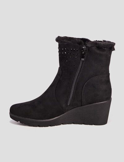 Bottines compensées pied large noir femme