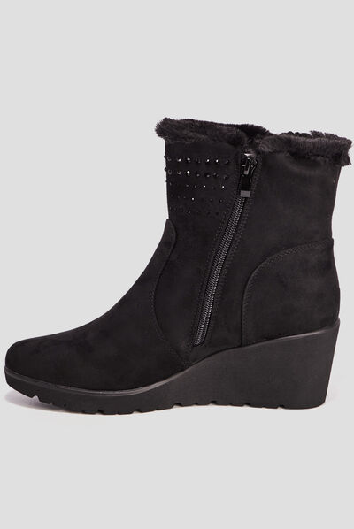 Bottines compensées pied large noir femme