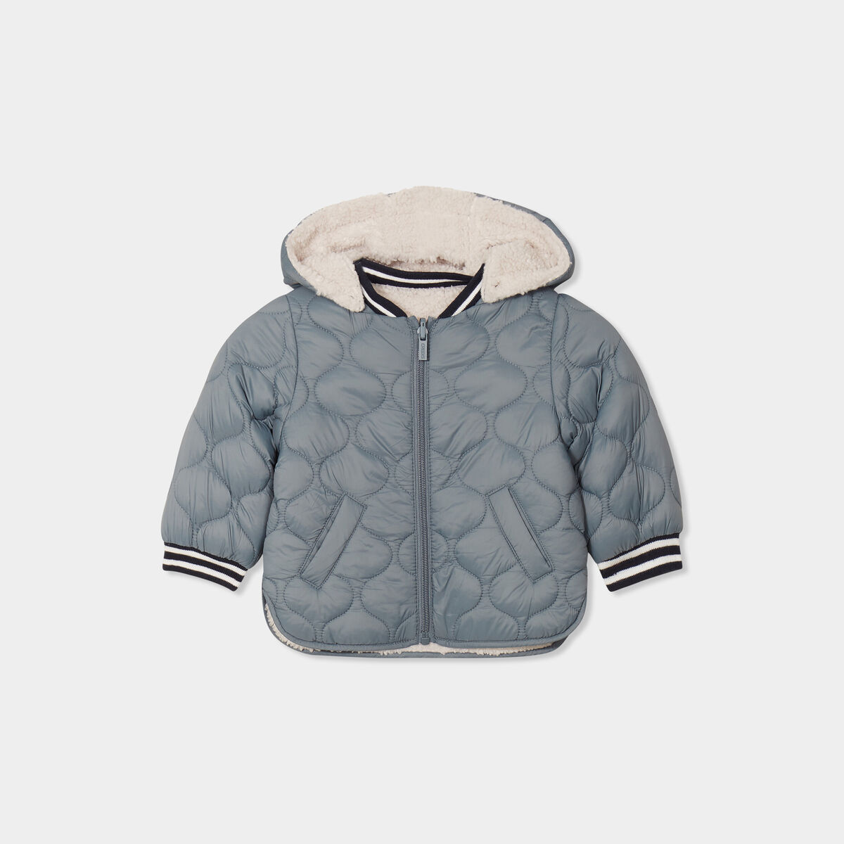 Blouson réversible à capuche amovible vert canard bébé garçon