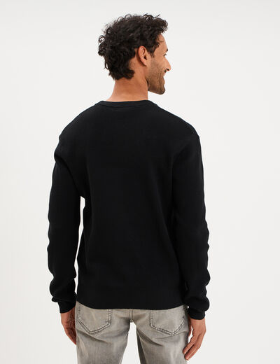 Pull en maille textur&eacute;e col rond noir homme