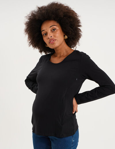 T-shirt allaitement manches longues noir femme maternit&eacute;