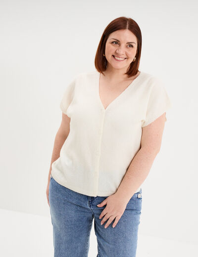 Gilet manches courtes boutonn&eacute; ivoire femme grande taille
