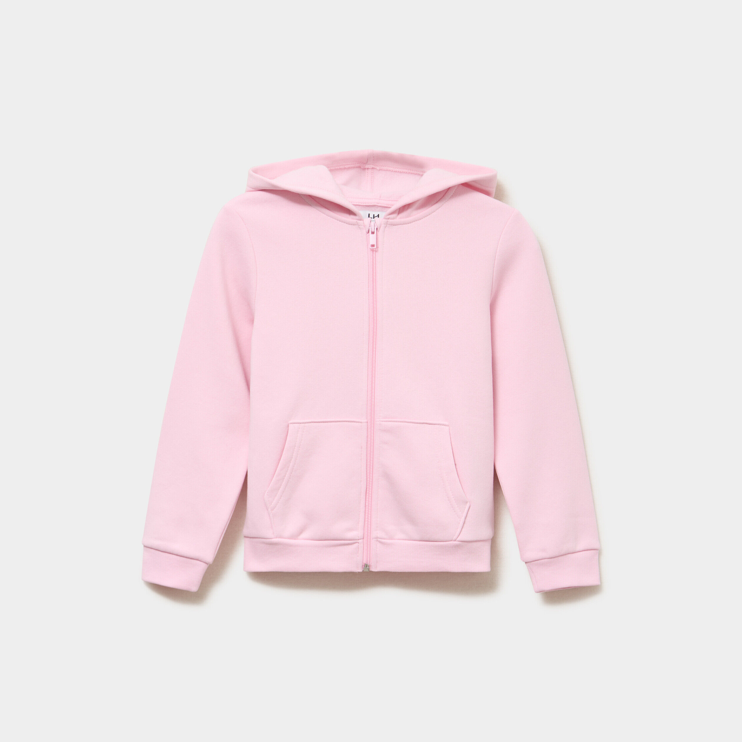Sweat zippé à capuche droit molleton rose clair fille LH