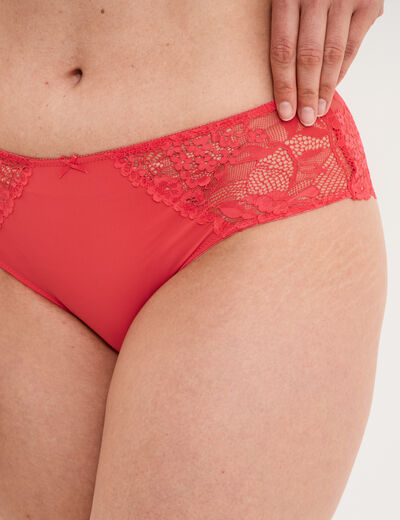 Shorty avec dentelle rouge corail femme