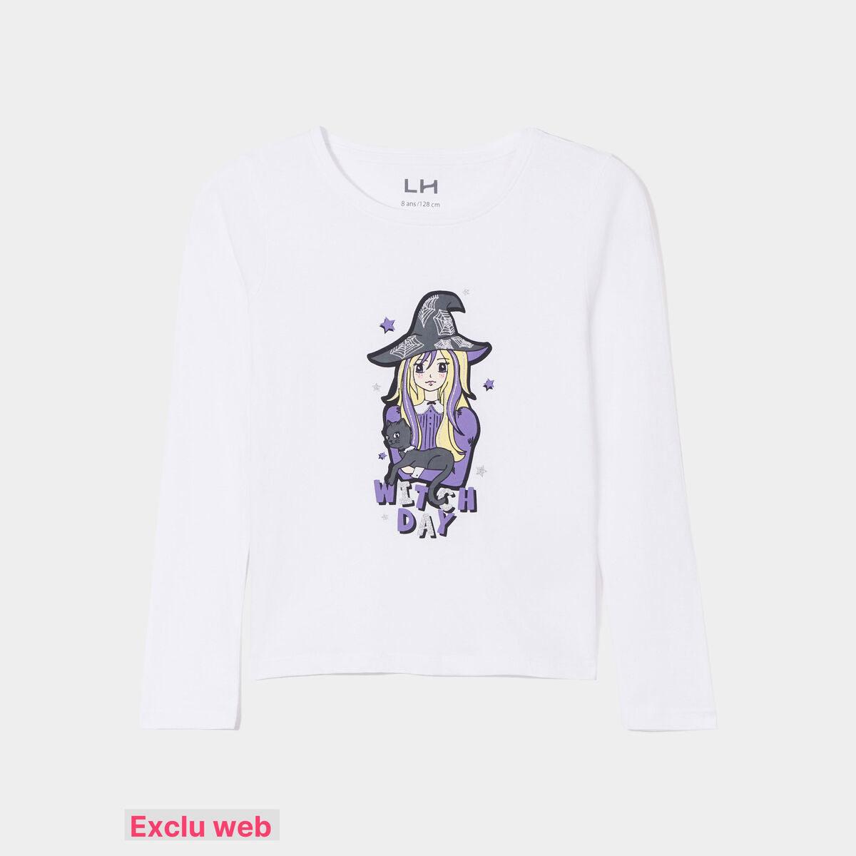 T-shirt Halloween manches longues coton ivoire fille