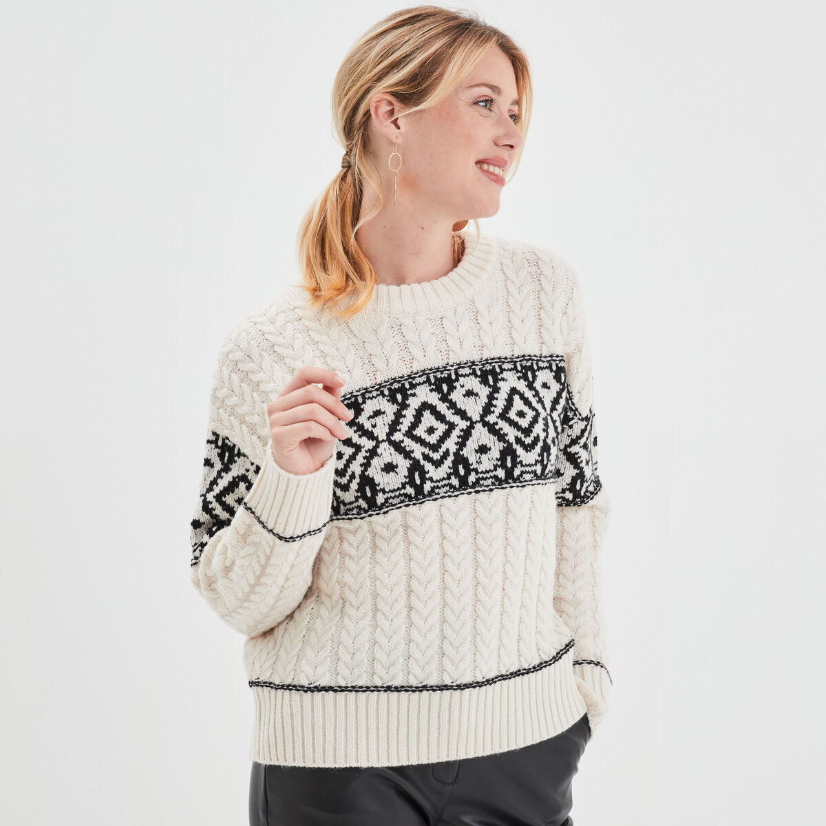 Pull avec torsades Liberto ecru femme