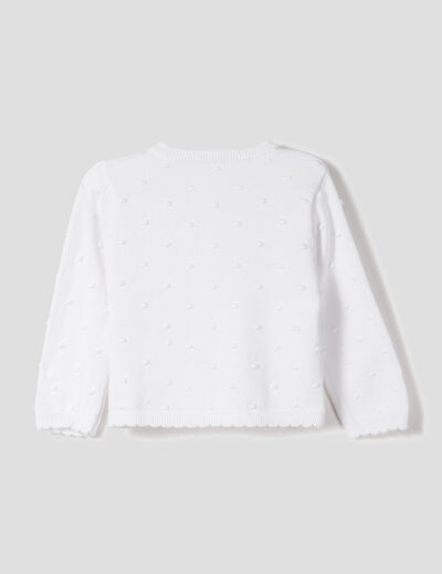 Gilet coton boutonné à bord festonné blanc bébé fille