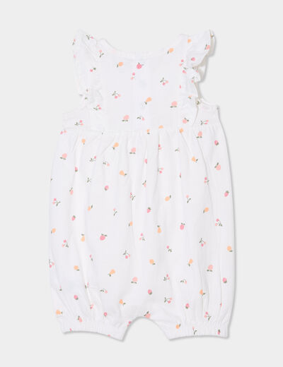 Ensemble combinaison avec bandeau coton ecru bébé fille