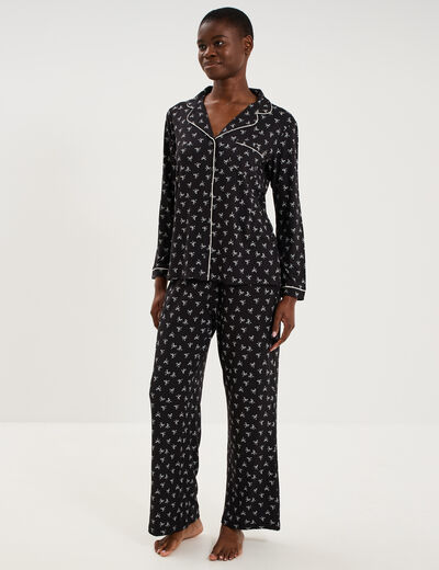 Ensemble pyjama chemise et pantalon noir femme