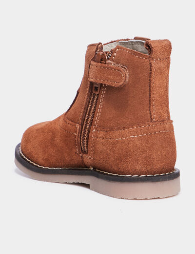 Bottines en cuir effet suédine Creeks camel bébé fille