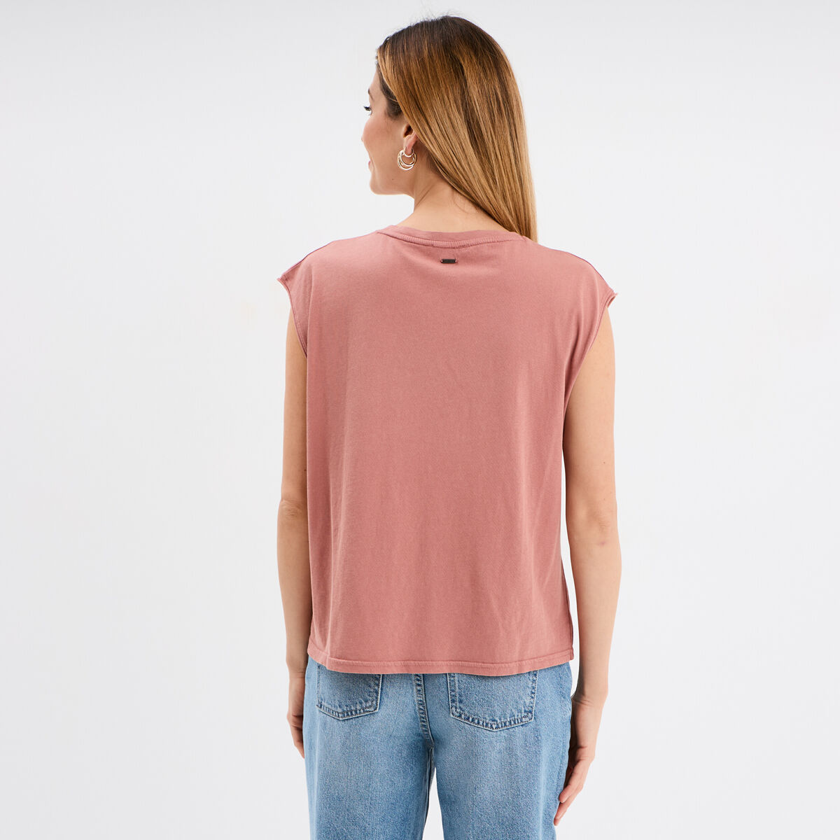 Débardeur brodé coton vieux rose femme
