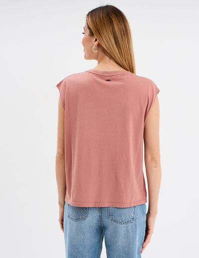 Débardeur brodé coton vieux rose femme