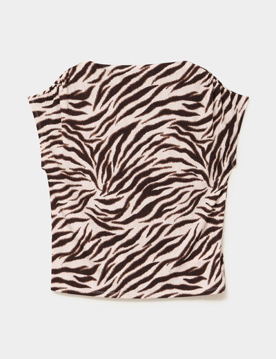 T-shirt fluide &eacute;paules fronc&eacute;es ecru femme