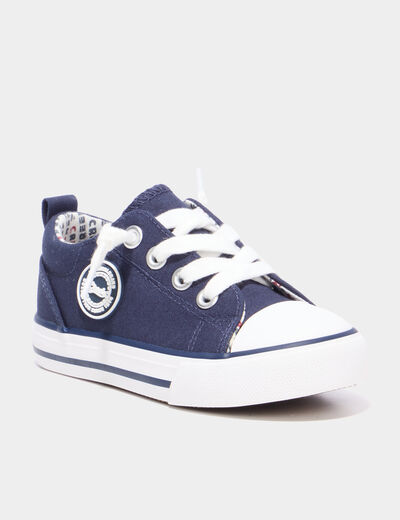 Tennis basses lacets toile bout renforc&eacute; bleu marine gar&ccedil;on