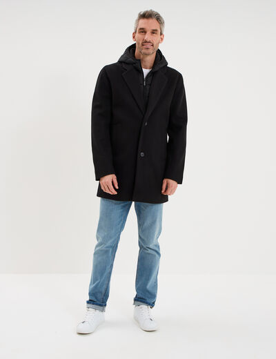Manteau mi-long 3 en 1 &agrave; capuche noir homme