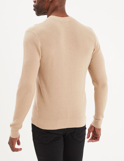Pull avec col rond à relief beige homme
