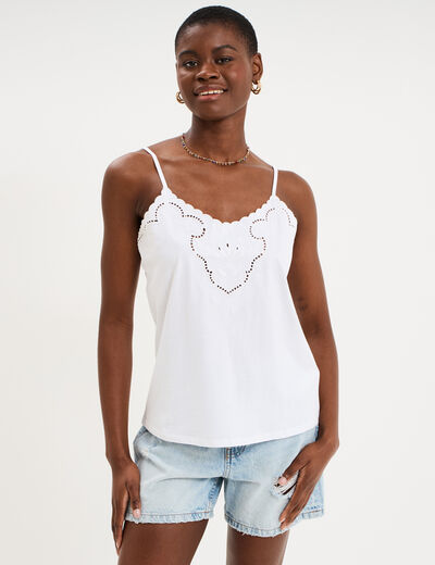 D&eacute;bardeur avec broderie anglaise coton blanc femme