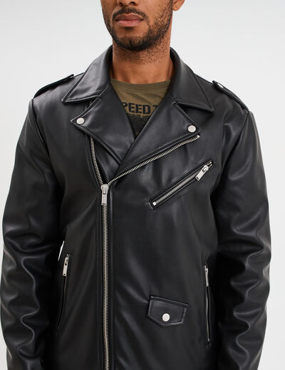 Veste biker simili cuir noir homme