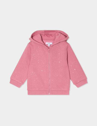 Sweat zippé paillettes à capuche vieux rose bébé fille