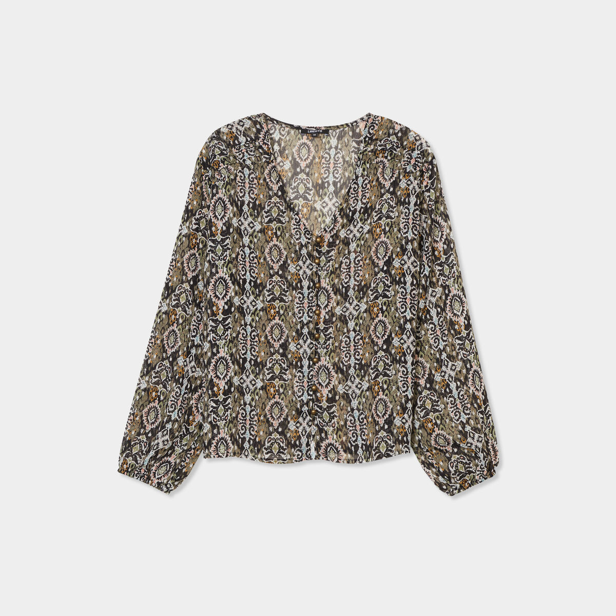 Blouse col en V manches longues Liberto noir femme