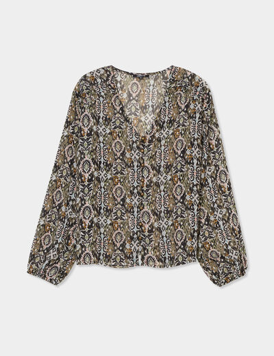 Blouse col en V manches longues Liberto noir femme