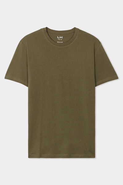 T-shirt droit en coton manches courtes vert kaki homme