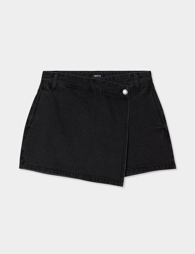 Jupe-short en jean denim noir femme