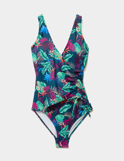 Maillot de bain une pi&egrave;ce crois&eacute; bleu p&eacute;trole femme