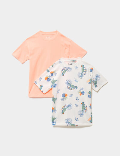 Lot 2 t-shirts manches courtes coton ecru gar&ccedil;on