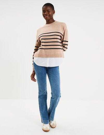 Pull effet 2-en-1 beige clair femme