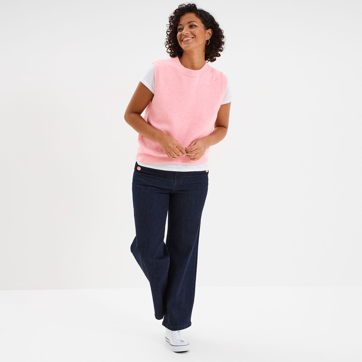 Pull sans manches col rond rose clair femme