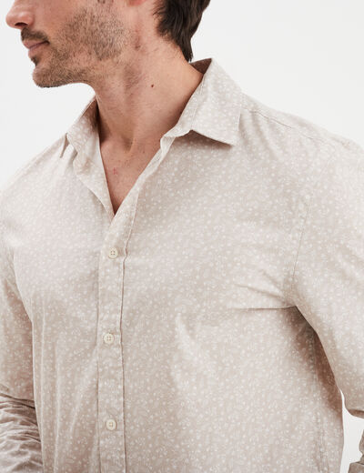 Chemise droite imprim&eacute;e manches longues beige homme