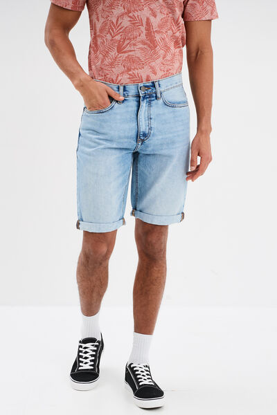 Bermuda short droit en jean denim bleach homme