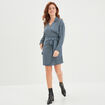 Robe col cache-coeur avec noeud bleu foncé femme