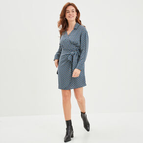 robe col cache coeur avec noeud bleu fonce femme Robe col cache-coeur avec noeud bleu foncé femme