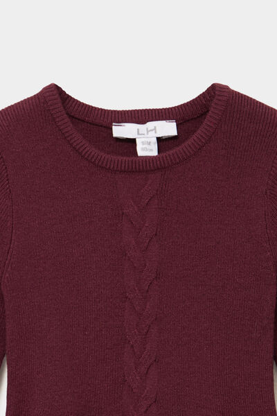 Robe tricot &eacute;vas&eacute;e manches longues violet fonc&eacute; b&eacute;b&eacute; fille